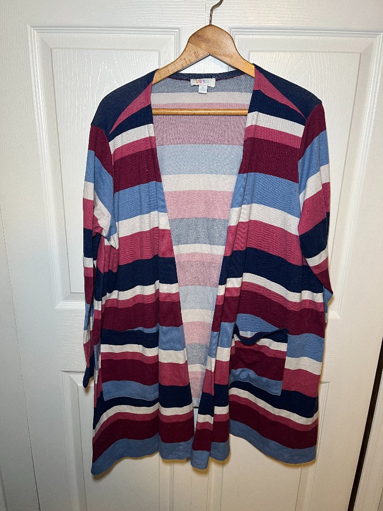Lularoe Xl Pink Blue Striped Cardigan